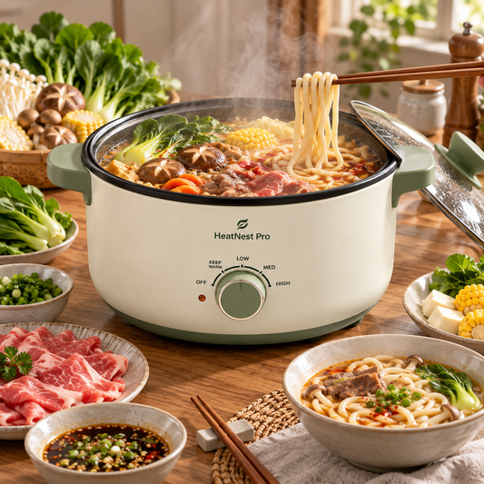 HeatNest Pro™ Multi-Use Electric Hot Pot – Rapid Heating, Adjustable Temperature Control & Non-Stick Cooking for Soup, Stew, Noodles & Family Meals 🥑