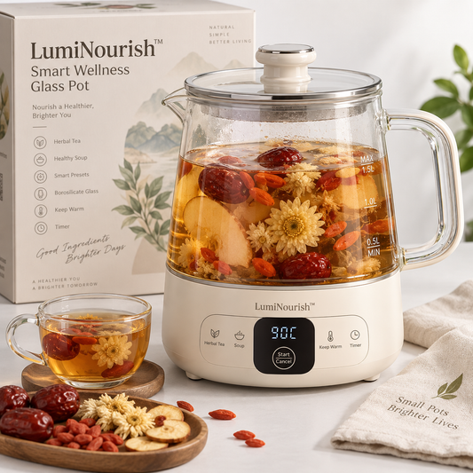 LumiNourish™ Smart Wellness Glass Pot – 24H Warm Keeping, Anti-Dry Burn & Multi-Function Herbal Tea and Soup Maker