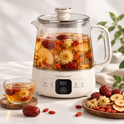 LumiNourish™ Smart Wellness Glass Pot – 24H Warm Keeping, Anti-Dry Burn & Multi-Function Herbal Tea and Soup Maker