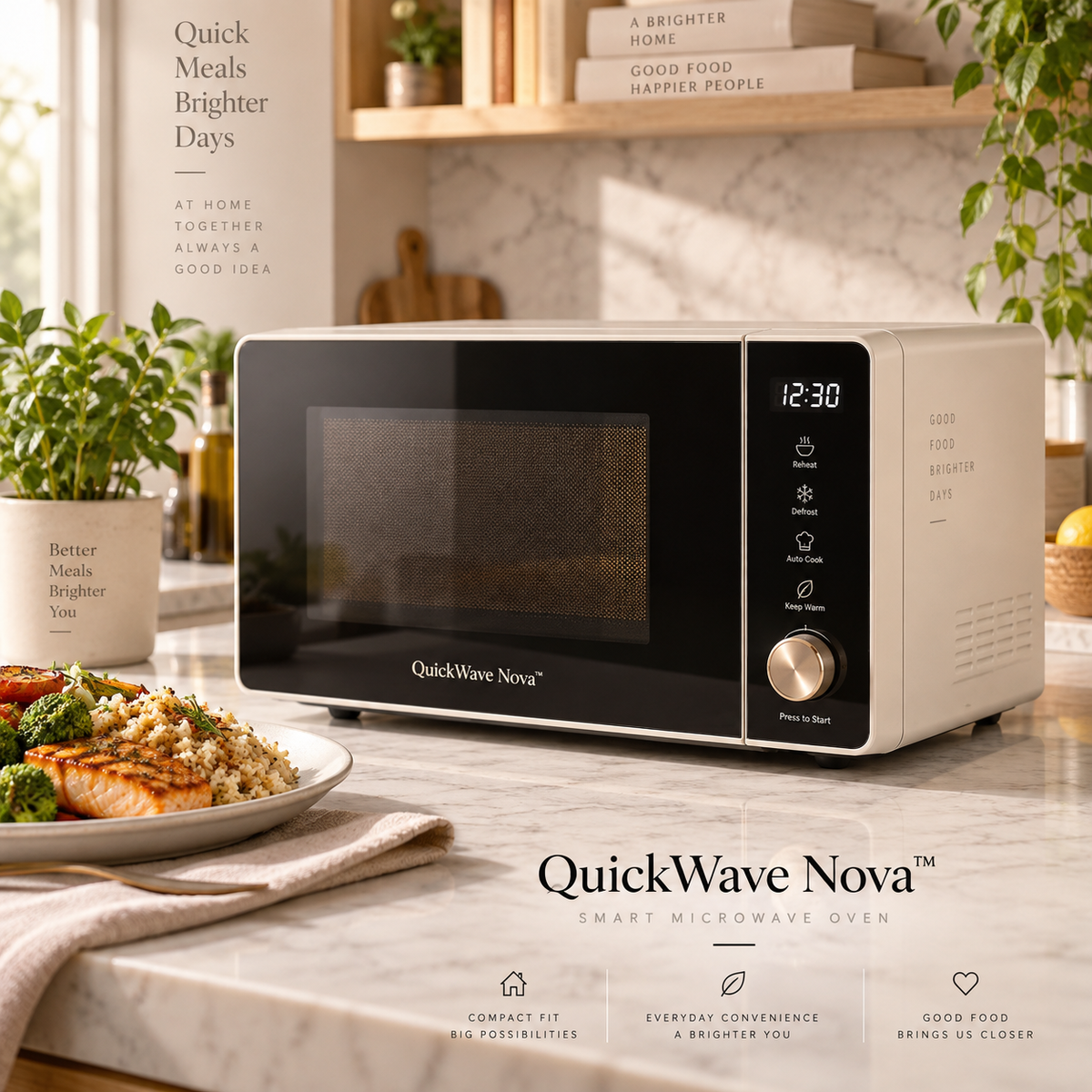QuickWave Nova™ Smart Microwave Oven – 360° Even Heating, Adjustable Power Levels, One-Touch Quick Start, Quiet Operation & Easy-Clean Interior for Reheating, Baby Food & Everyday Meals 🥘