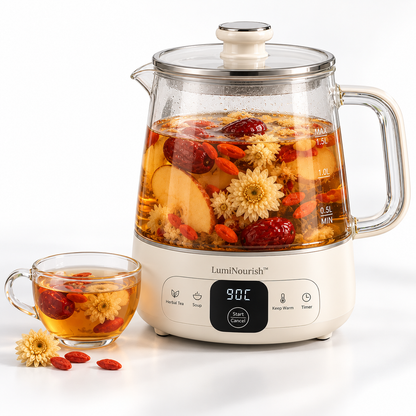 LumiNourish™ Smart Wellness Glass Pot – 24H Warm Keeping, Anti-Dry Burn & Multi-Function Herbal Tea and Soup Maker