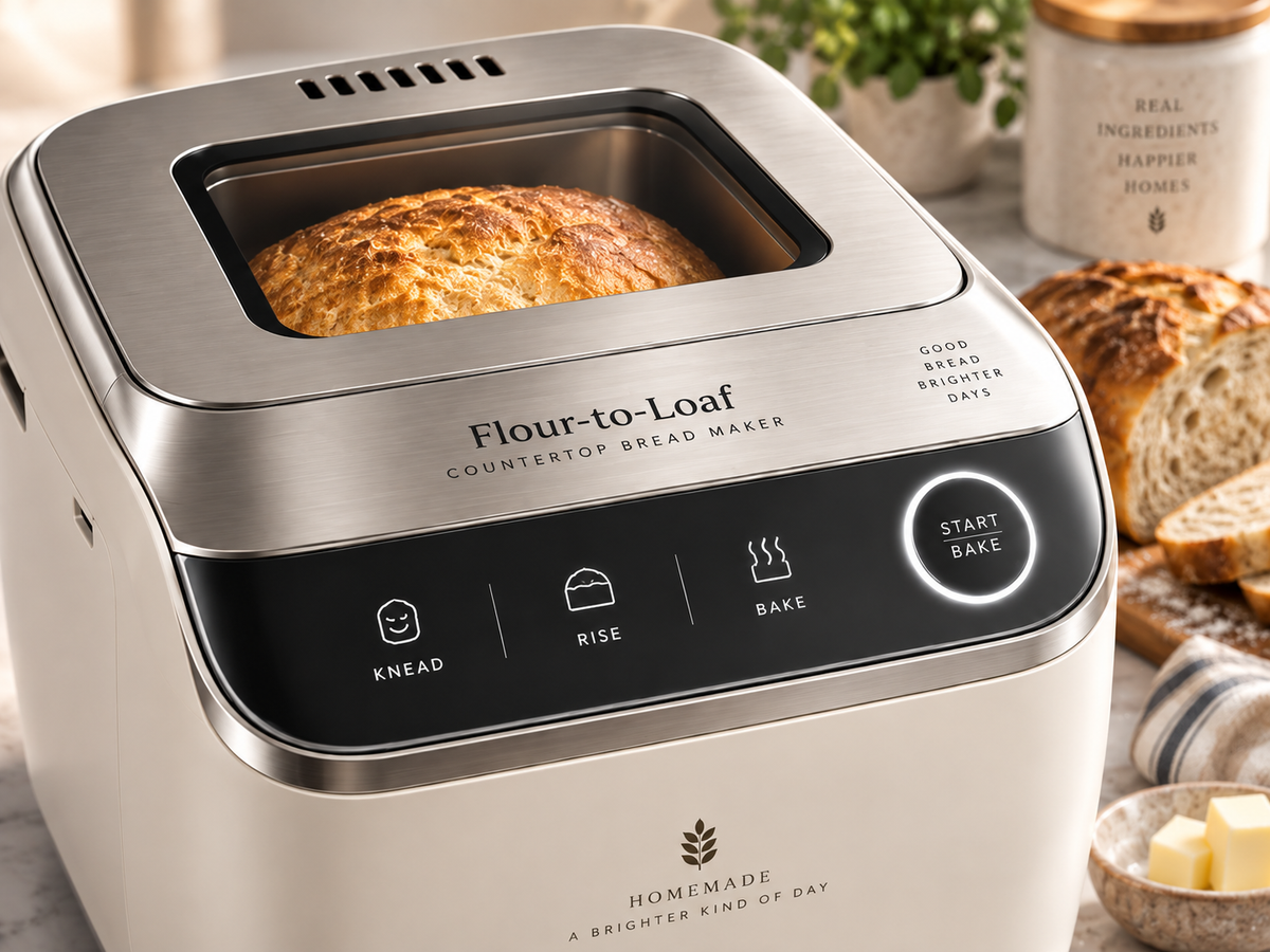 Flour-to-Loaf Countertop Bread Maker – One-Touch Knead, Rise & Bake System for Fresh Homemade Bread 🧡