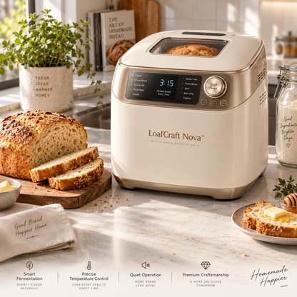 LoafCraft Nova™ Smart Automatic Bread Maker – Precision Fermentation, Intelligent Temperature Control, Quiet Baking & Removable Easy-Clean Bread Pan for Toast, Cake & Homemade Loaves 🍞