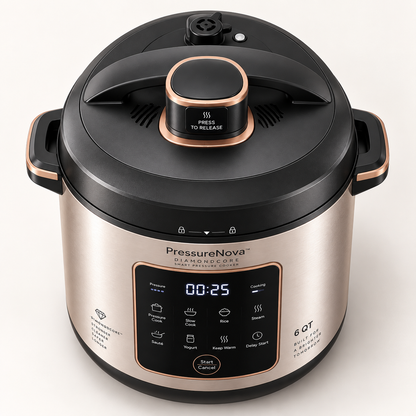 PressureNova™ DiamondCore Smart Pressure Cooker – 6QT Reinforced Aluminum Body, One-Touch Steam Release, Precision Heat Control & Energy-Efficient Fast Cooking 🌹