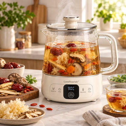 LumiNourish™ Smart Wellness Glass Pot – 24H Warm Keeping, Anti-Dry Burn & Multi-Function Herbal Tea and Soup Maker