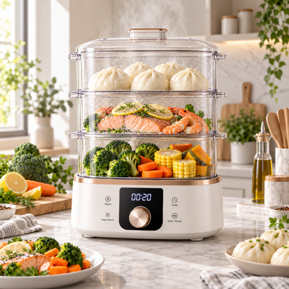 SteamStack Fresh-Lock Cooker – Layered Electric Steaming System for Quick, Gentle Everyday Meals ✨