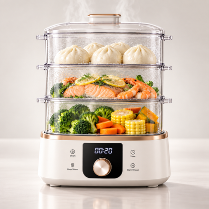 SteamStack Fresh-Lock Cooker – Layered Electric Steaming System for Quick, Gentle Everyday Meals ✨