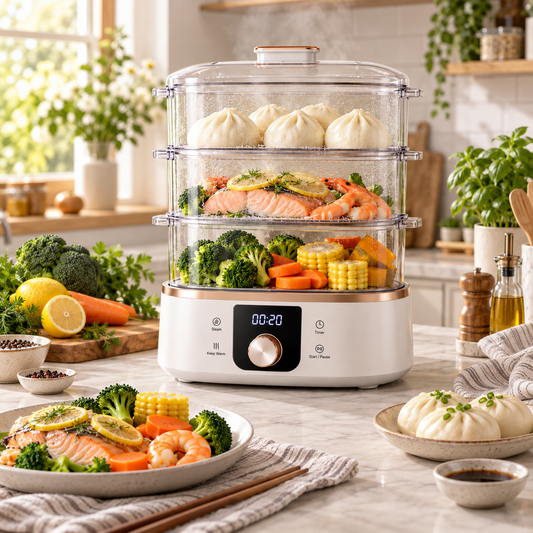 SteamStack Fresh-Lock Cooker – Layered Electric Steaming System for Quick, Gentle Everyday Meals ✨
