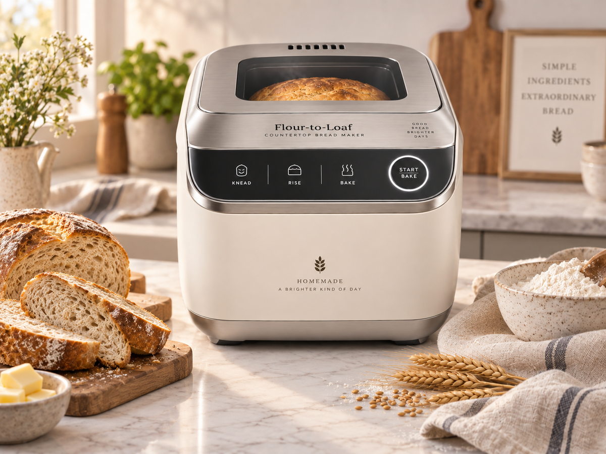 Flour-to-Loaf Countertop Bread Maker – One-Touch Knead, Rise & Bake System for Fresh Homemade Bread 🧡