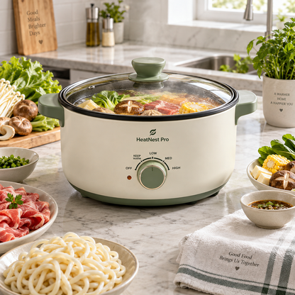HeatNest Pro™ Multi-Use Electric Hot Pot – Rapid Heating, Adjustable Temperature Control & Non-Stick Cooking for Soup, Stew, Noodles & Family Meals 🥑