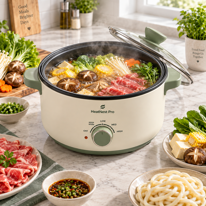 HeatNest Pro™ Multi-Use Electric Hot Pot – Rapid Heating, Adjustable Temperature Control & Non-Stick Cooking for Soup, Stew, Noodles & Family Meals 🥑