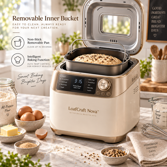 LoafCraft Nova™ Smart Automatic Bread Maker – Precision Fermentation, Intelligent Temperature Control, Quiet Baking & Removable Easy-Clean Bread Pan for Toast, Cake & Homemade Loaves 🍞