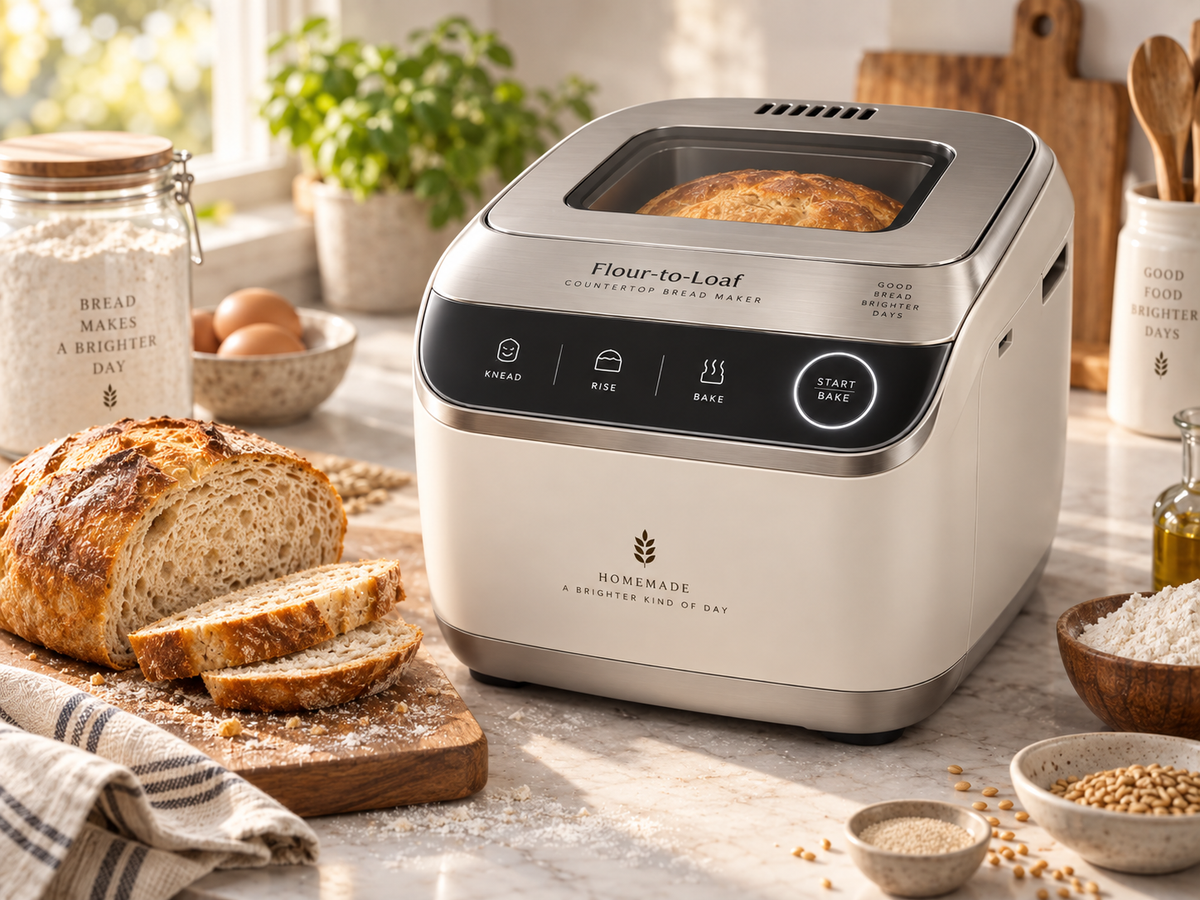 Flour-to-Loaf Countertop Bread Maker – One-Touch Knead, Rise & Bake System for Fresh Homemade Bread 🧡