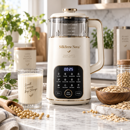 SilkBrew Nova™ 12-in-1 Smart Plant Milk Maker – Ultra-Quiet Blending, Auto Self-Cleaning, No-Soak Dry Bean Processing & Nutrient-Preserve Heating ✨