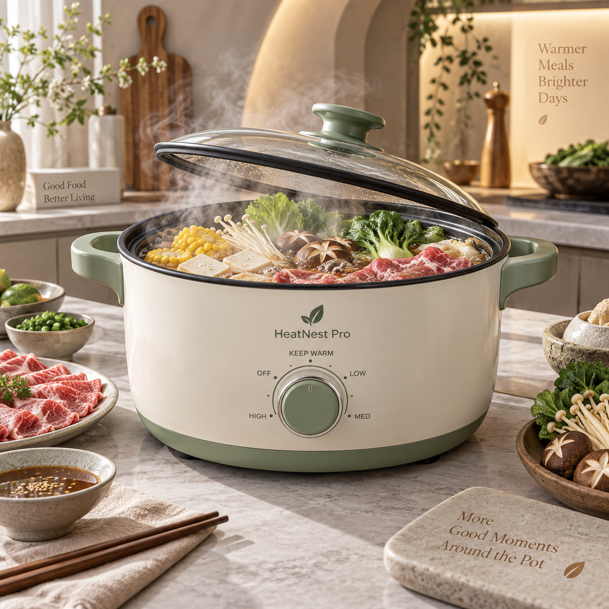 HeatNest Pro™ Multi-Use Electric Hot Pot – Rapid Heating, Adjustable Temperature Control & Non-Stick Cooking for Soup, Stew, Noodles & Family Meals 🥑