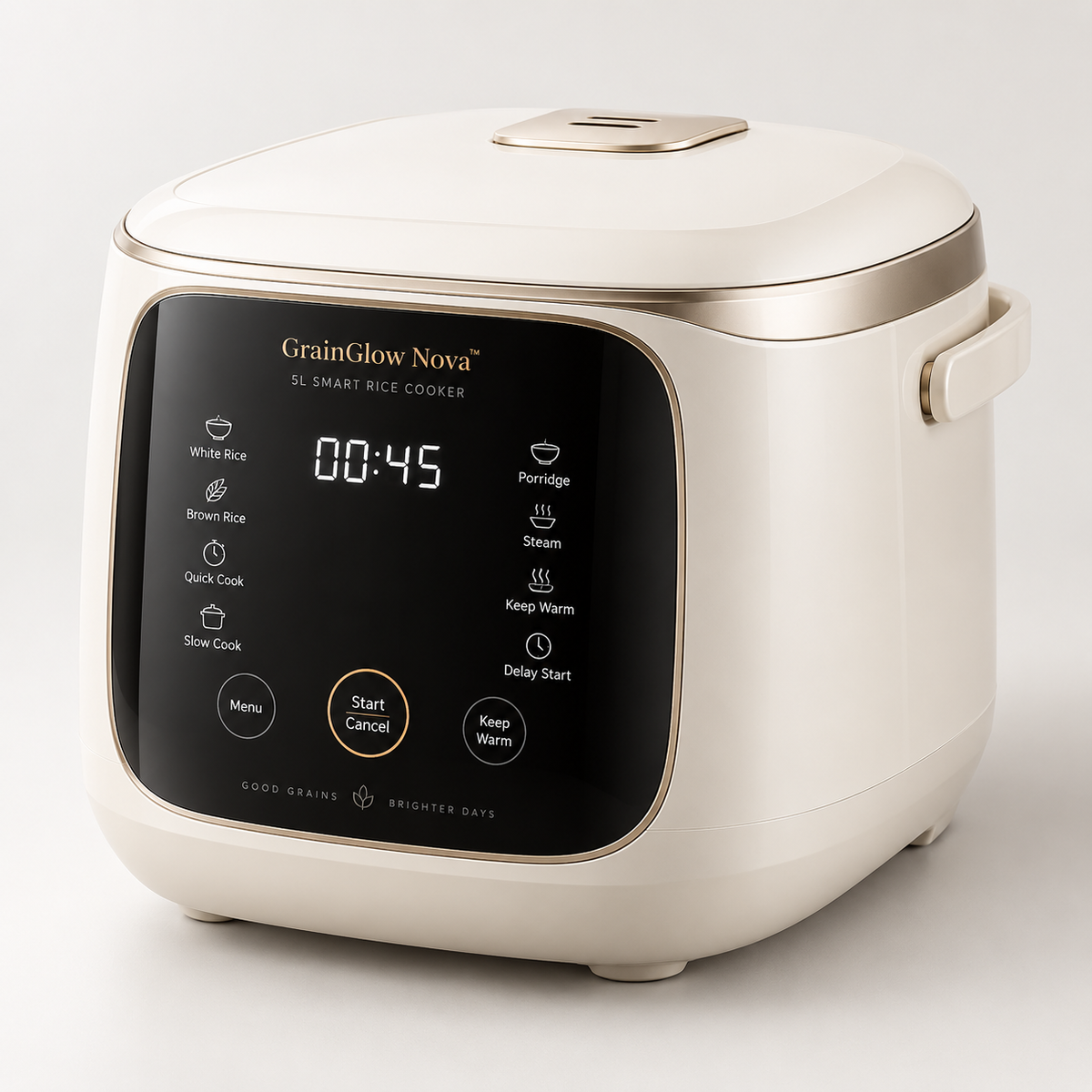 GrainGlow Nova™ 5L Smart Rice Cooker – 3D Surround Heating, Non-Stick Inner Pot, Intelligent Timer, Keep-Warm & Anti-Overflow Design for Rice, Grains & Everyday Family Meals 🍚