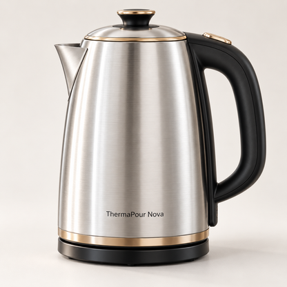 ThermaPour Nova™ 1.8L Smart Stainless Steel Kettle – Rapid Boil, Auto Shut-Off, Dry-Boil Protection, Heat-Retention & Cool-Touch Safety Design 🥛  给我生成几张产品图片