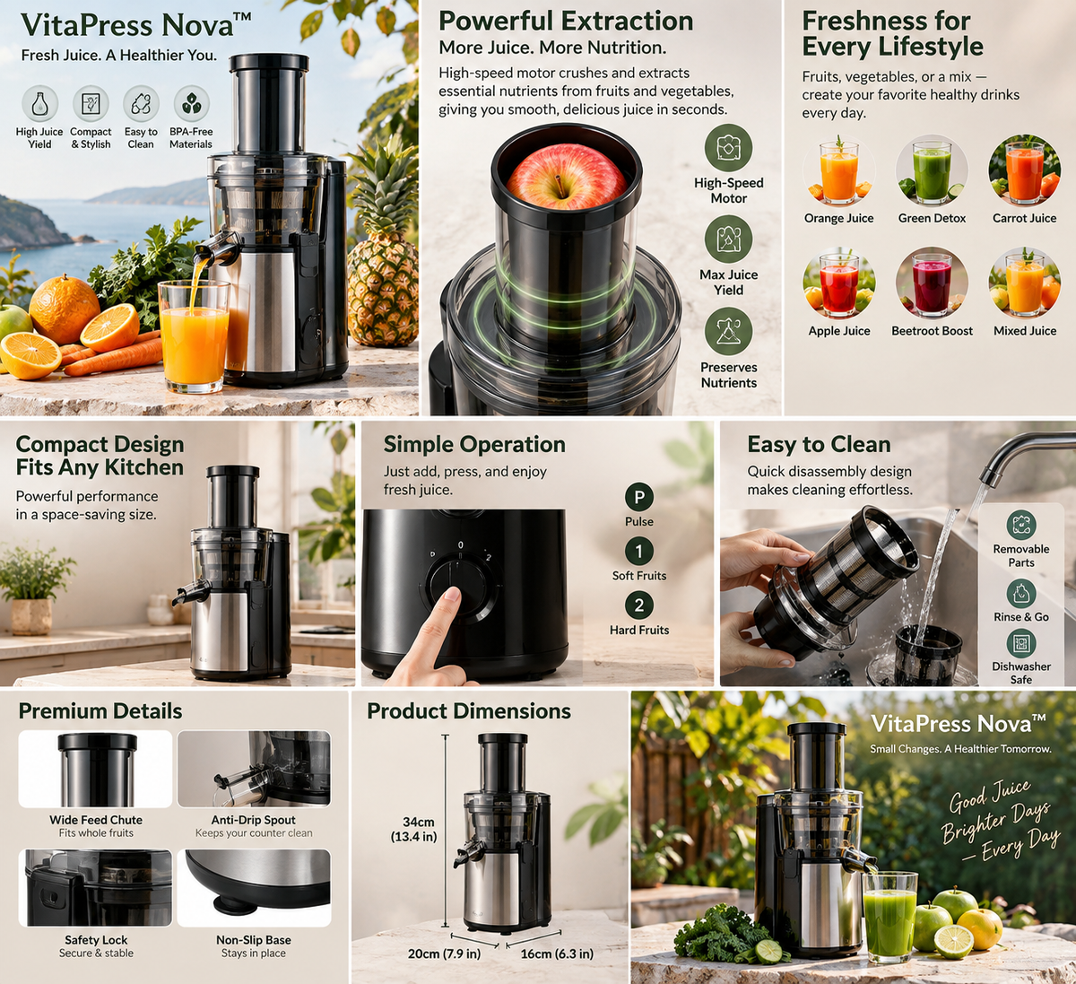 VitaPress Nova™ Compact Power Juicer – High-Speed Fresh Juice Extraction, Easy-Clean Design & Nutrient-Focused Everyday Home Juicing