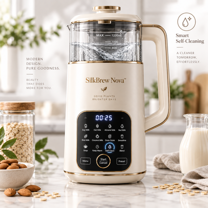 SilkBrew Nova™ 12-in-1 Smart Plant Milk Maker – Ultra-Quiet Blending, Auto Self-Cleaning, No-Soak Dry Bean Processing & Nutrient-Preserve Heating ✨
